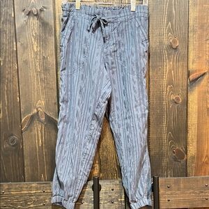 Prana Arlie Jogger Pants S Blue Striped Tie Waist Organic Cotton Minimalist Boho